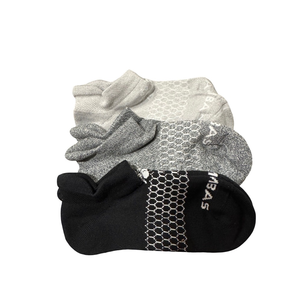 Bombas Womens No Show Socks 3 Pair Bundle Black Grey Marl Honeycomb Arch Size S